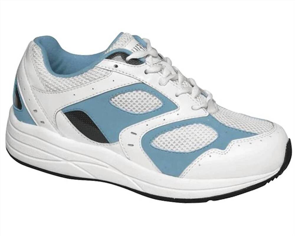 NEW DREW women's flare shoes in white blue leather / white mesh